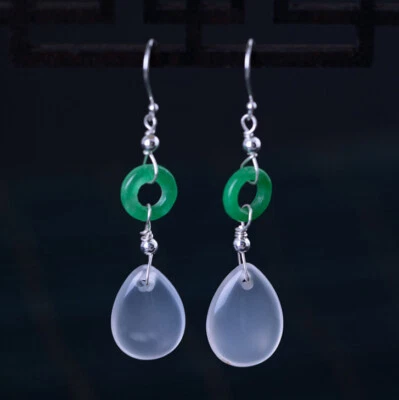 I04 Orecchino In Argento Sterling 925 E Goccia In Calcedonio Bianco - Immagine 1 di 4