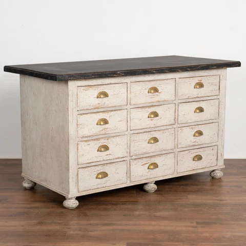 Antique White and Black Painted Apothecary Kitchen Island from Sweden circa 1840 Cover