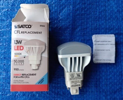 SATCO 4-Pin CFL Replacement 13W LED - S9303 - 50000 Hrs - 5000K Natural Light   - Image 1 of 4