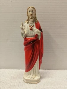 Esclusiva Statua Religiosa Vintage Bradley del Sacro Cuore Gesù 8,25" Giappone - Foto 1 di 13