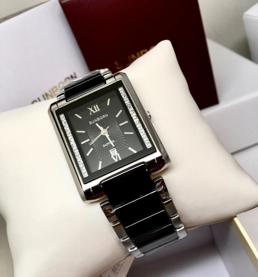 SUNBORN 50218M Ceramic Men's Precision Quartz Black Dial Two tone Silver Watch - Image 1 of 4