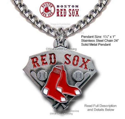 BOSTON RED SOX STAINLESS STEEL CHAIN NECKLACE  MLB BASEBALL JEWELRY - FREE SHIP' Cover