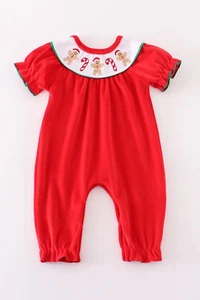 Abby & Evie Girl's Boutique Red Velvet Christmas Gingerbread Embroidered Embroid - Picture 1 of 9