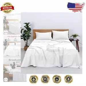 Premium White Solid Egyptian Cotton Bed Sheets - 4-Piece Set for California King - Picture 1 of 11