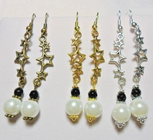Stars + 8mm glass pearls earrings - wire colour choice - Picture 1 of 4
