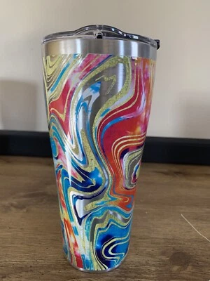 Vaso de acero inoxidable Tervis 30 oz tie dye remolino con tapa azul rosa dorado Foto 1 de 4