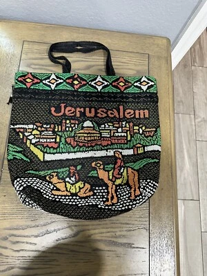 Handbag from Israel, Multi-Color Beaded "Jerusalem" Drawstring Tote Bag - Image 1 of 4