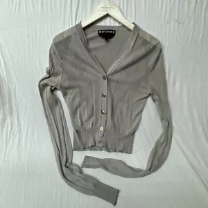 ROCHAS Grey SILK Knit Sheer Pattern Long Sleeve Button Cardigan Sweater - Picture 1 of 8