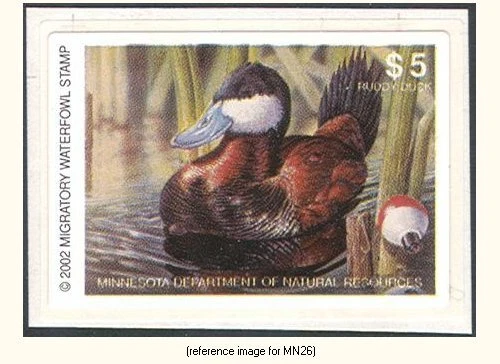D2K Minnesota Duck Stamp 2002 $5.00 s/adh w/backg - Image 1 of 1