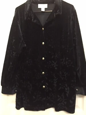De colección. Top Diane von Furstenberg Mujer Terciopelo Negro Cuello LS Floral Des Talla L Foto 1 de 4