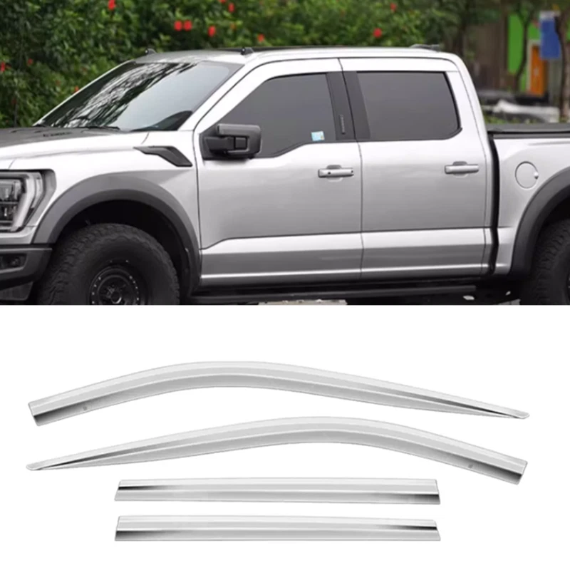 Visera de ventana de coche cromada protector de lluvia parasol para Ford F150 2015-2020 2018 2019 Foto 1 de 4