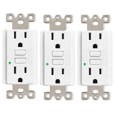 GFCI Outlet 15A Duplex Receptacle LED Ground Fault Circuit Interrupter White 3PK - Image 1 of 4