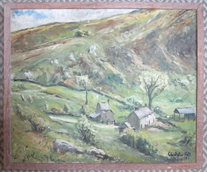 Lovely Vintage C Holt 1941 Abstract Oil On Canvas Welsh Mountain Farm Snowdonia - Picture 1 of 10