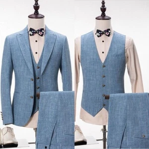 Herren Hellblauer Anzug Einreihige Jacke Blazer Reversekragen Sakko Klassisch - Picture 1 of 9