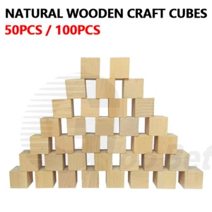 50/100X Plain Natural Wooden Cubes Blocks Hardwood 1-3cm Art Craft Building DIY - Picture 1 of 19
