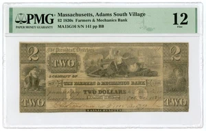1837 $2 Farmers & Mechanics Bank - Adams S. Village, MASSACHUSETTS Note PMG F 12 - Picture 1 of 2