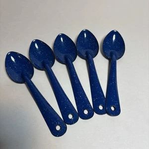 "Lote de 6"" x5 cuchara moteada azul esmaltada campamento fuego granja casa occidental de colección" - Imagen 1 de 13