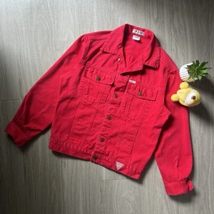 Vintage 1980's Red Guess George Marciano Denim Trucker Jacket Mens M - Picture 1 of 12