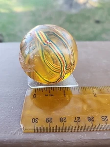 Vintage 70s Clear Amber Ribbon Swirl Superball – Large 1.5" Multicolor Core - Picture 1 of 5