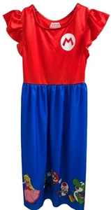 Nightgown Medium (8) Super Mario Red Blue Short Flutter Sleeves Mario NWT - Picture 1 of 7