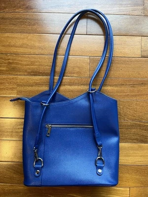 Tuscany Patty Saffiano Leather Convertible Backpack Shoulder Bag Royal Blue New - Image 1 of 4