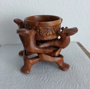 Afrikanische Holzschale mit Ständer, 4 miteinander verflochtene Beine Kamel - Bild 1 von 11