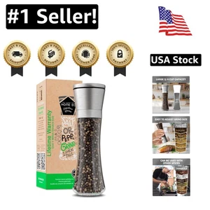 Molinillo de sal de acero inoxidable cepillado de alta calidad con cuerpo de vidrio de fácil recarga - Imagen 1 de 9