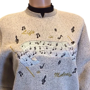 Suéter Vintage BonWorth Life Is a Melody Notas Musicales Bordado MP Mediano - Imagen 1 de 7