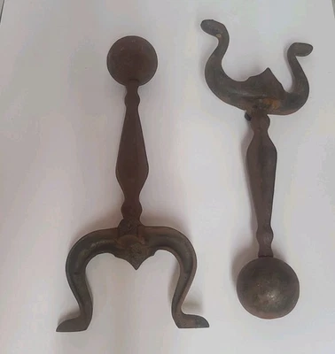 Vintage Pair Heavy Cast Iron Andirons Fire Dogs Missing Shanks Marked 5911 - Image 1 of 4