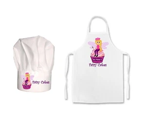 KIDS CHILDS PERSONALISED Fairy Cook Fairy Cake Chef Print Chefs Hat / Apron Set  - Picture 1 of 6