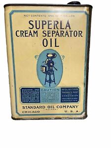 GRAPHIC Great Shape 1920s STANDARD CREAM SEPARATOR OIL Old Flat 1/2 gal. Tin Can