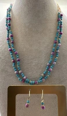 "Collar Boho Beach Turquesa Cuentas 18"" Collar Pendientes Plata Cierre Palanca" Foto 1 de 4