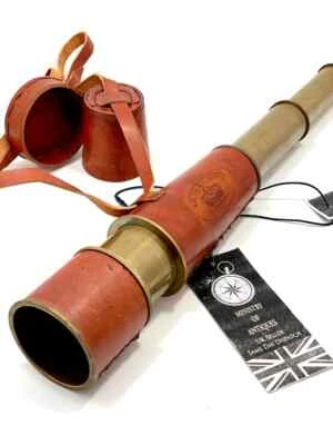 Telescopio de latón KELVIN & HUGHES con estuche de cuero Spyglass marítimo 47 cm Foto 1 de 4