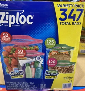 Ziploc Variety Bags Most Sizes (347 Variety Pack.)Sandwich, Snack, Quart, Gallon - Picture 1 of 3