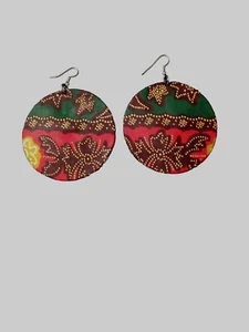 Fabric Yoyo Earrings African Style Print Dangle Drop Earrings 3.25 Inches Long - Picture 1 of 7