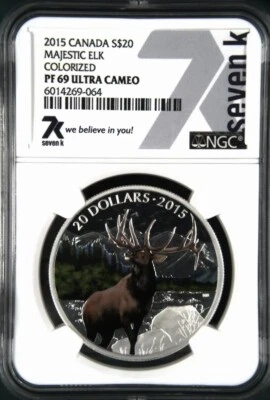 2015 Majestic Elk Canada Colorized .999 Silver  NGC PF69 Ultra Cameo Pop 117 - Image 1 of 3