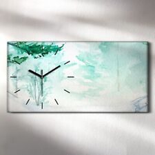 Horloge Silencieuse décorative sur toile 60x30 hiver bois forêt pin paysage