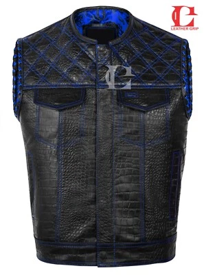 Chaleco de motociclista para hombre o club de caza cuero diamante acolchado chaleco de motocicleta negro Foto 1 de 4