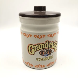 Vintage Kromex Cookie Jar Grandmas Cookies Brand Metal Tin Plastic Lid - Picture 1 of 8