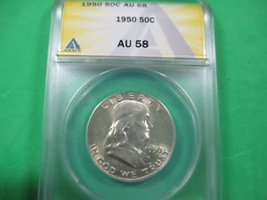 1950 Franklin Half Dollar ANACS AU58 - Picture 1 of 4