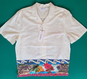 Camicia uomo caraibica Island, s/i, bianca con grafica a colori, taglia L, nuova con etichette, ao0470 - Foto 1 di 5
