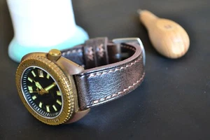 Leather Wristwatch Band 18mm 20mm 22mm 24mm 26mm Handmade Soft Watch Strap - Picture 1 of 12