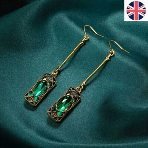 Vintage Style Art Deco Revival Green Glass Crystal Earrings - Picture 1 of 9