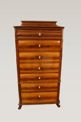 Settimanale Biedermeier in piuma di mogano biondo del 1800 - Immagine 1 di 3