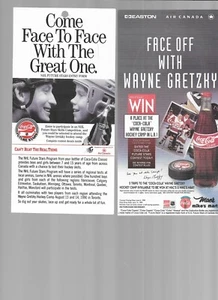 WAYNE GRETZKY 1990 COME FACE TO FACE WITH THE GREAT ONE AIR CANADA & COKE FORMS - Imagen 1 de 2