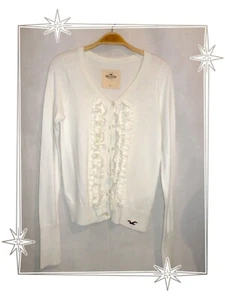 ¶ - Gilet Cardigan Fantaisie Blanc Maille Tricotée Hollister Taille L - Imagen 1 de 6
