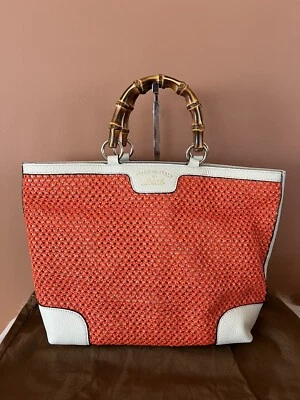 Auténtico Bolso de Mano Gucci Naranja Marfil Bambú Rafia Paja Malla Preciado Foto 1 de 4