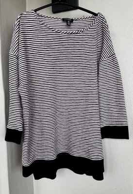 Jersey Jones New York Manga 3/4 Tejido Ligero Rosa/Negro Rayas Grande Foto 1 de 4