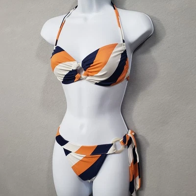 Victoria's Secret Sexy Traje de Baño Conjunto de Bikini XS Parte Inferior M Top Azul Marino Naranja Marfil Foto 1 de 4