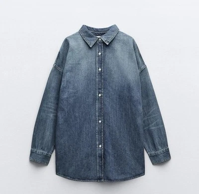 ZARA WOMENS 100% COTTON DENIM T-SHIRT OVERSIZED DRESS SIZE XS S NWT - Image 1 of 4